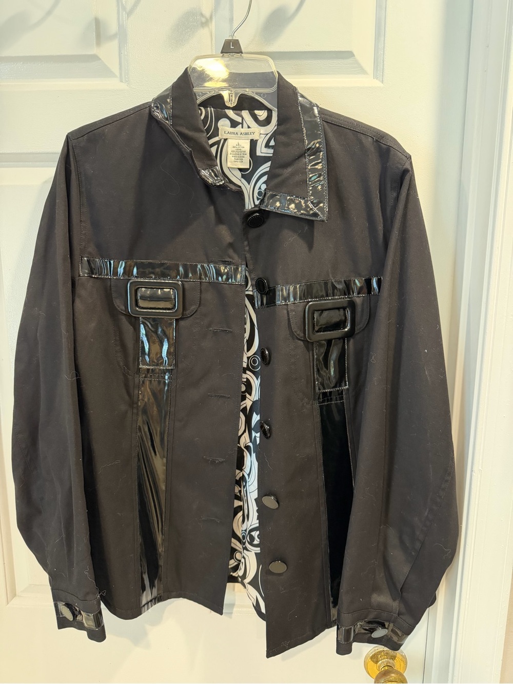 Laura Ashley Black Jacket Patent  Trim - Women's Sz L